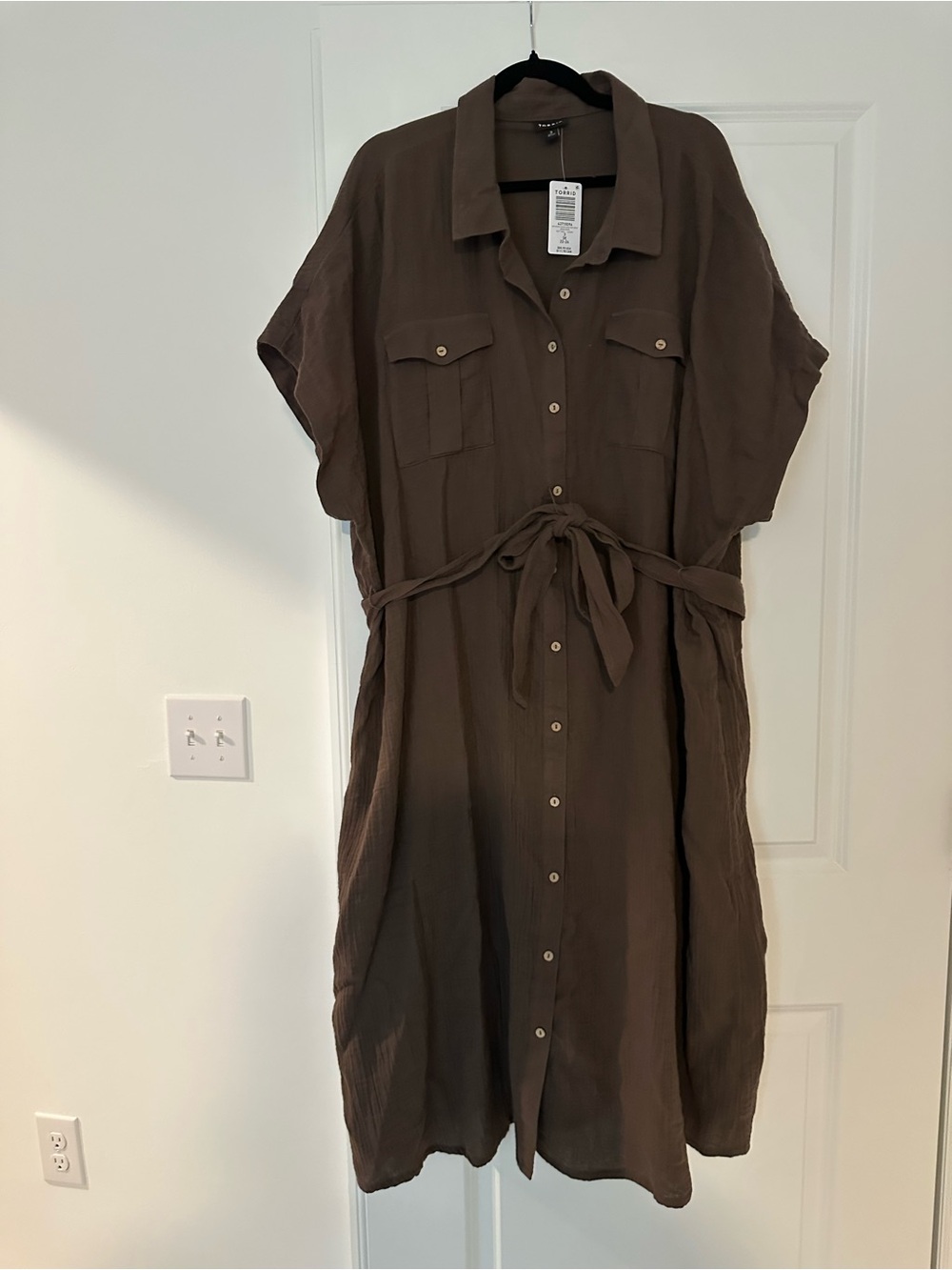 torrid Brown Button-Front Belted Midi Shirt Dress - Picture 3 of 4